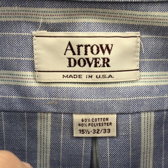 2 Arrow Dover Men Dress Shirt Size 15.5 Neck Lot Of Two Striped Button Down Blue - Picture 2 of 10
